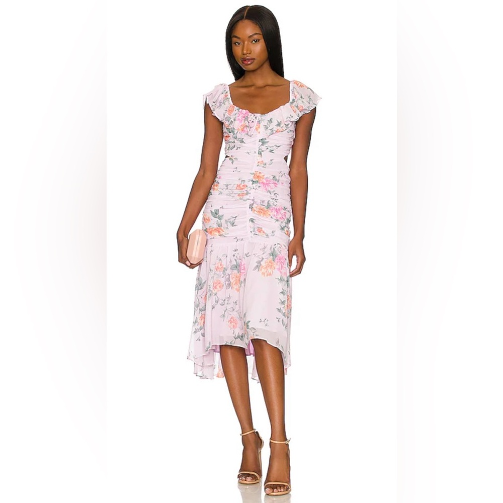 Astr Floral High Low Dress in Pink and White